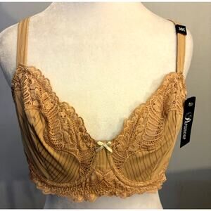 NWT Paramour Nude 38C Bra Lace Trim Stripe Delight UW Fawn 115353 Full Figure